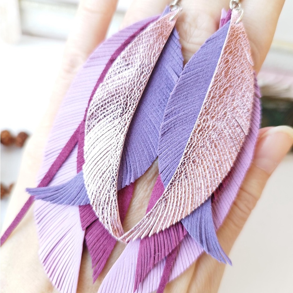 Elegant Purple Feather Earrings